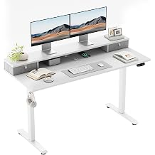 Klicelor Height Adjustable Desk with Double Drawers Electric Height-Adjustable Desk Sit-Stand Computer Desk Ergonomic Standing Desk 120 x 60 cm White