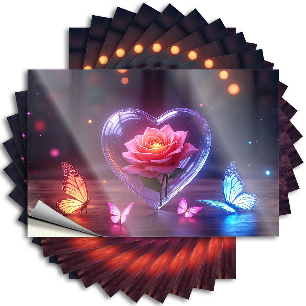 Stickers Mancave Stuff for Men Waterproof Vinyl Sticker | Love in Bloom: A Heart-Shaped Rose with Butterflies Coastal Hat for Double DIY Projects(12X18CM)