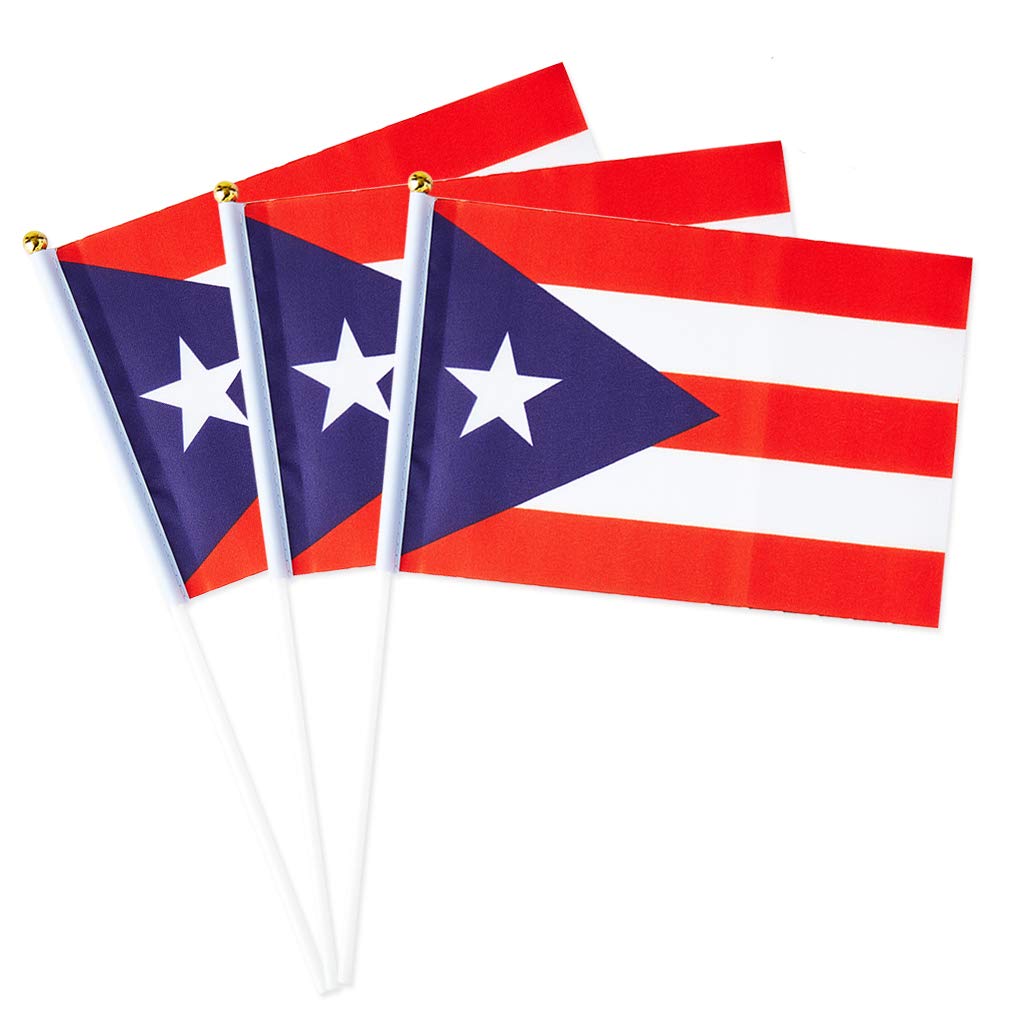 Puerto Rico Flag Puerto Rican Flag, Small Mini Handheld Puerto Rico Flags on Stick, Ideal for Party Parades Sports Events Patriotic Festival Decorations