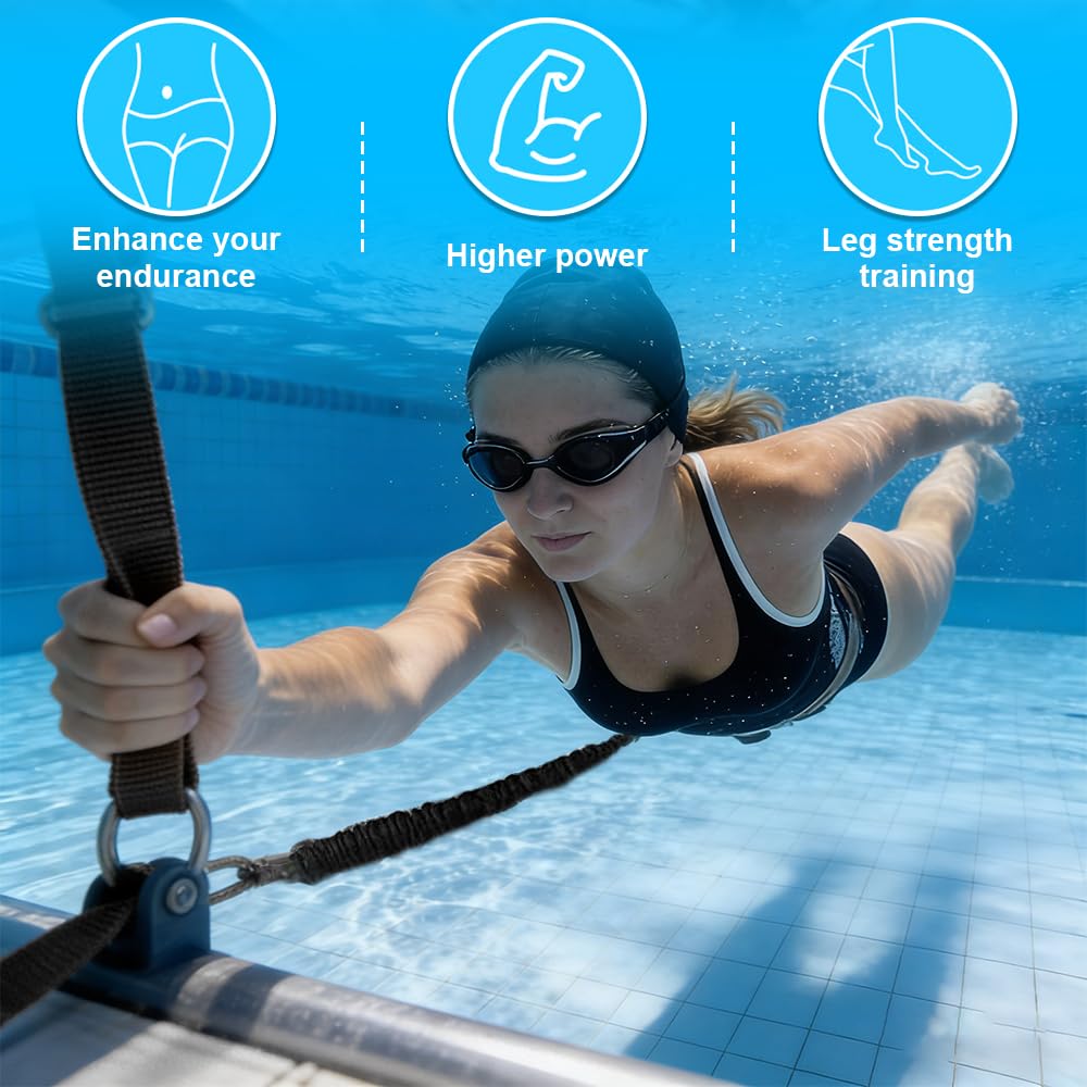 Schwimmgürtel Erwachsene, SGZIOO Gegenstromanlage für Pool, Schwimmgurt Pool, Schwimmgurt für Pool 2.5-7.5m Schwimmtrainer, Schwimmseil für Jedes Schwimmbad Ohne Gegenstromanlage, Schwarz