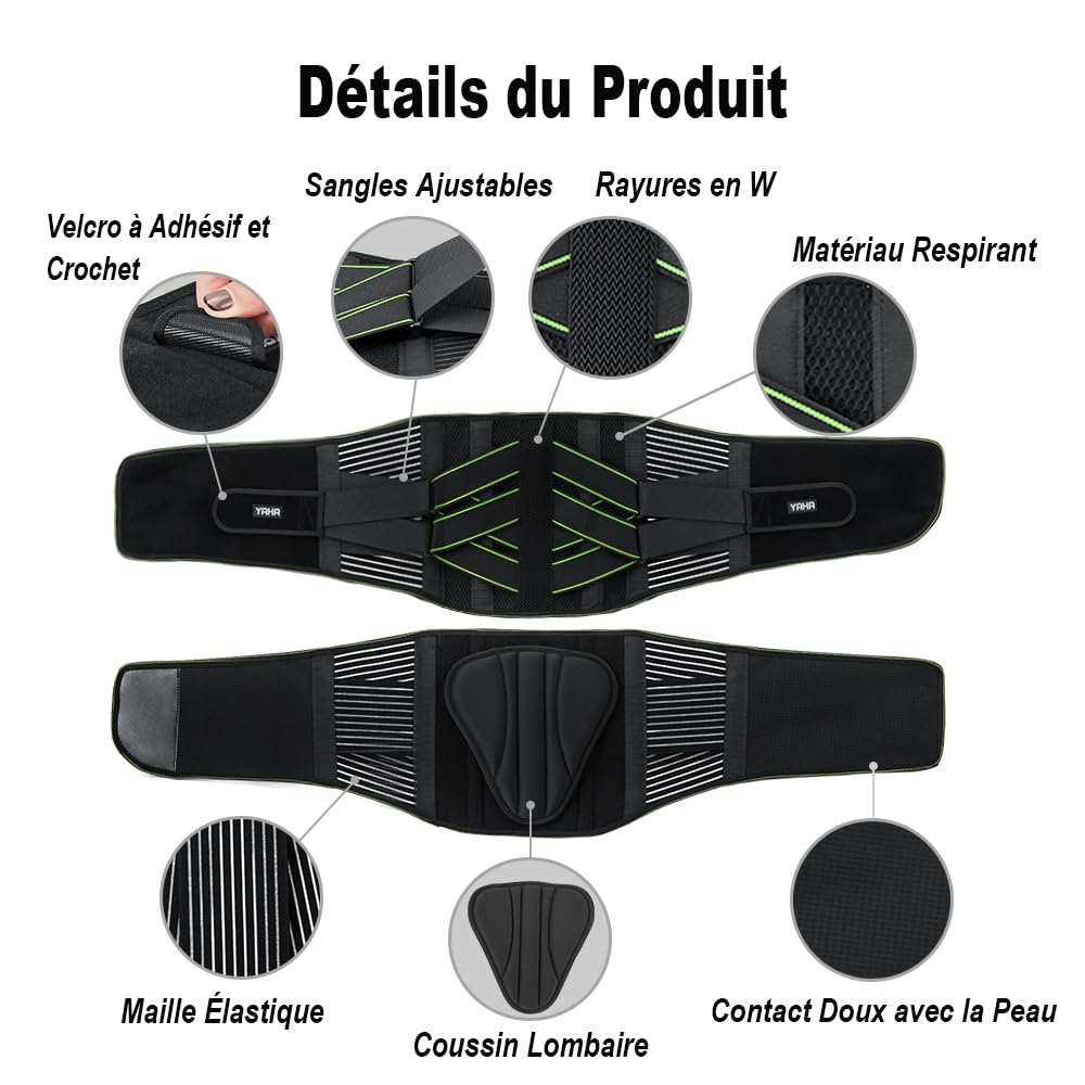 YAHA Ceinture Lombaire Femme Homme pour Soulagement des Mal au Dos, Perméable à I'air Ceinture Dorsale avec 7 Bâtons Métalliques et Coussion Dos pour Maintien du Dos, Sciatique, Hernie Discale - XXL
