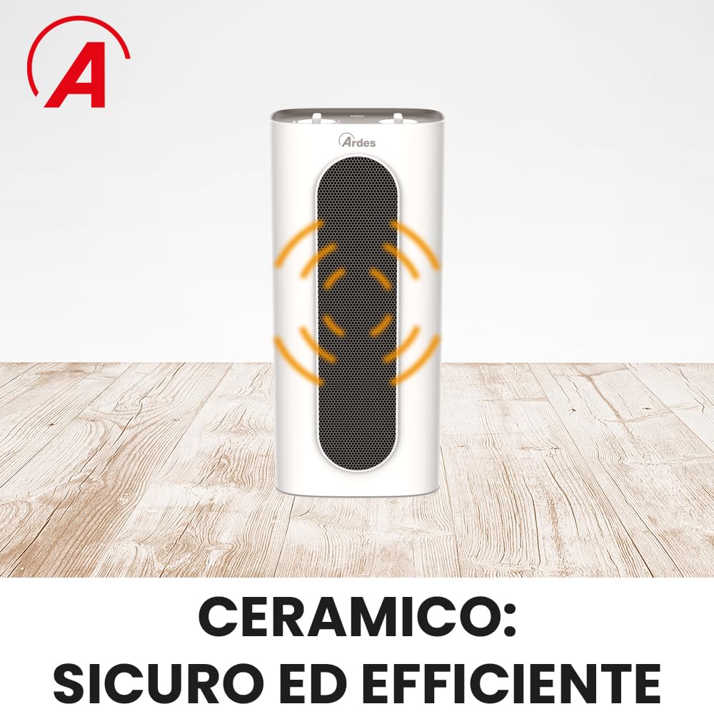 ARDES AR4P18 SOUND XL Oscylacyjny grzejnik ceramiczny 2000 W, grzejnik z panelem sterującym, cichy grzejnik oscylacyjny przenośny z uchwytem