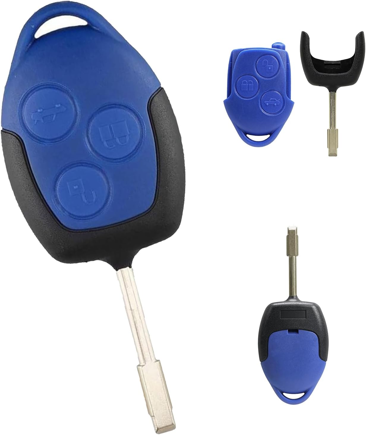 3 Button Key Fob Case for Ford Transit MK7/Transit Custom/Ford Connect/Blue Ford Van - Replacement Key Blank Shell