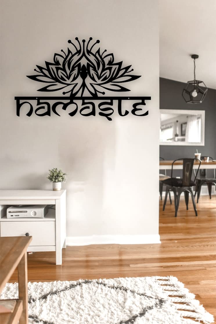 ARCTIK™ Wall Decor Namaste Wall Art, Metal (80X50 CM) MILD STEEL BLACK TEXTURE