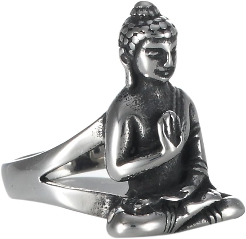 Men's Retro 361L Stainless Steel Buddha Sakyamuni Head Ring Jewellery Size 7-13