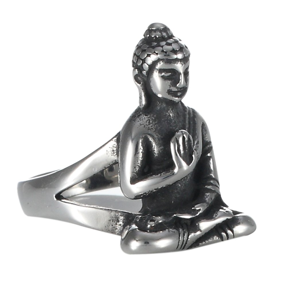 Men's Retro 361L Stainless Steel Buddha Sakyamuni Head Ring Jewellery Size 7-13