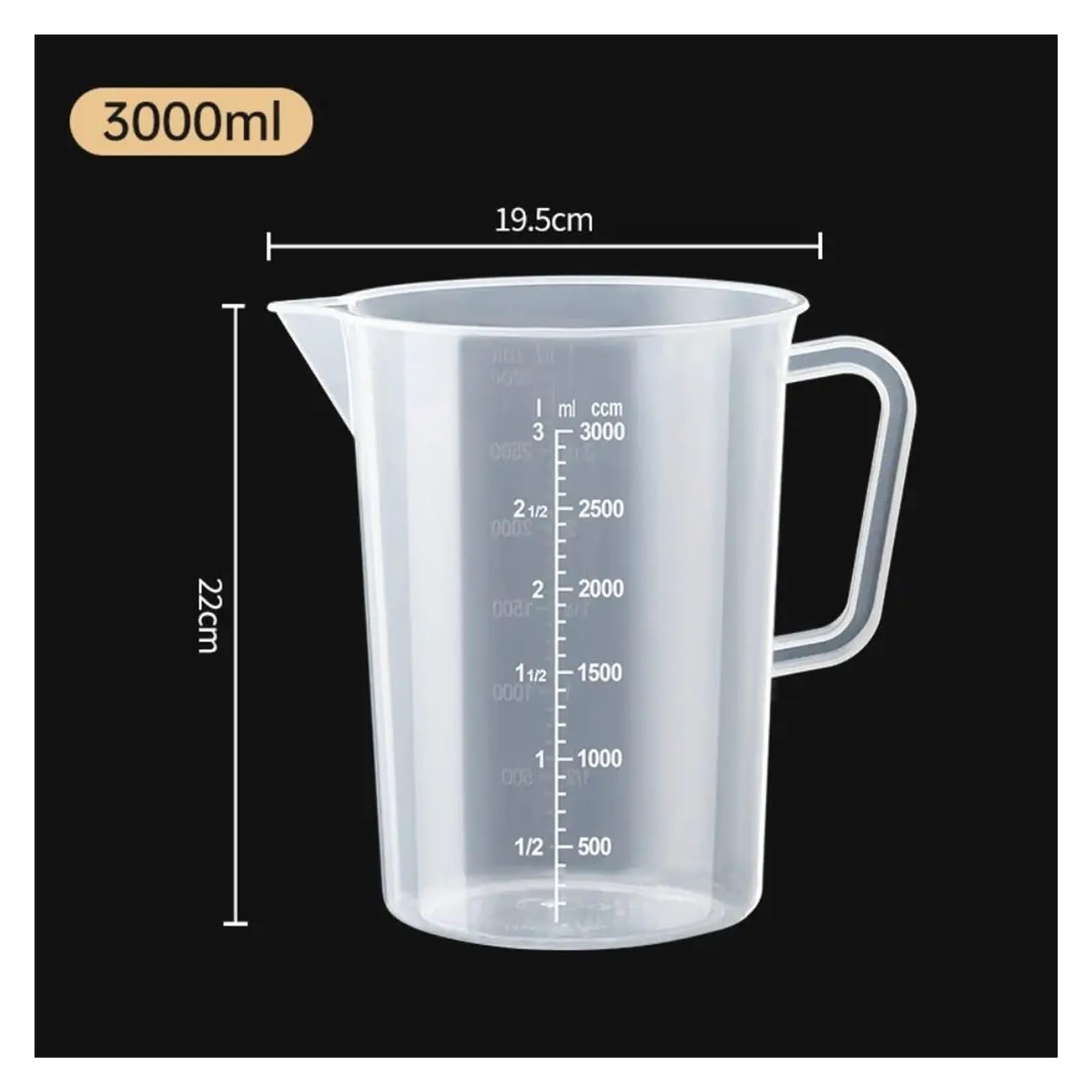 Taza medidora graduada transparente con tapa, vaso mezclador de plástico de gran capacidad for uso en cocina y laboratorio, 1 ud.(3500ml)