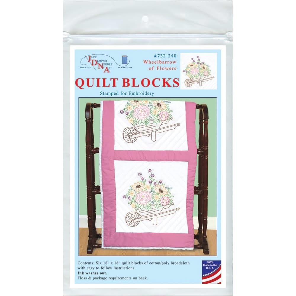 Jack Dempsey Needle Art Wheelbarrow of Flowers 18" Quilt Blocks