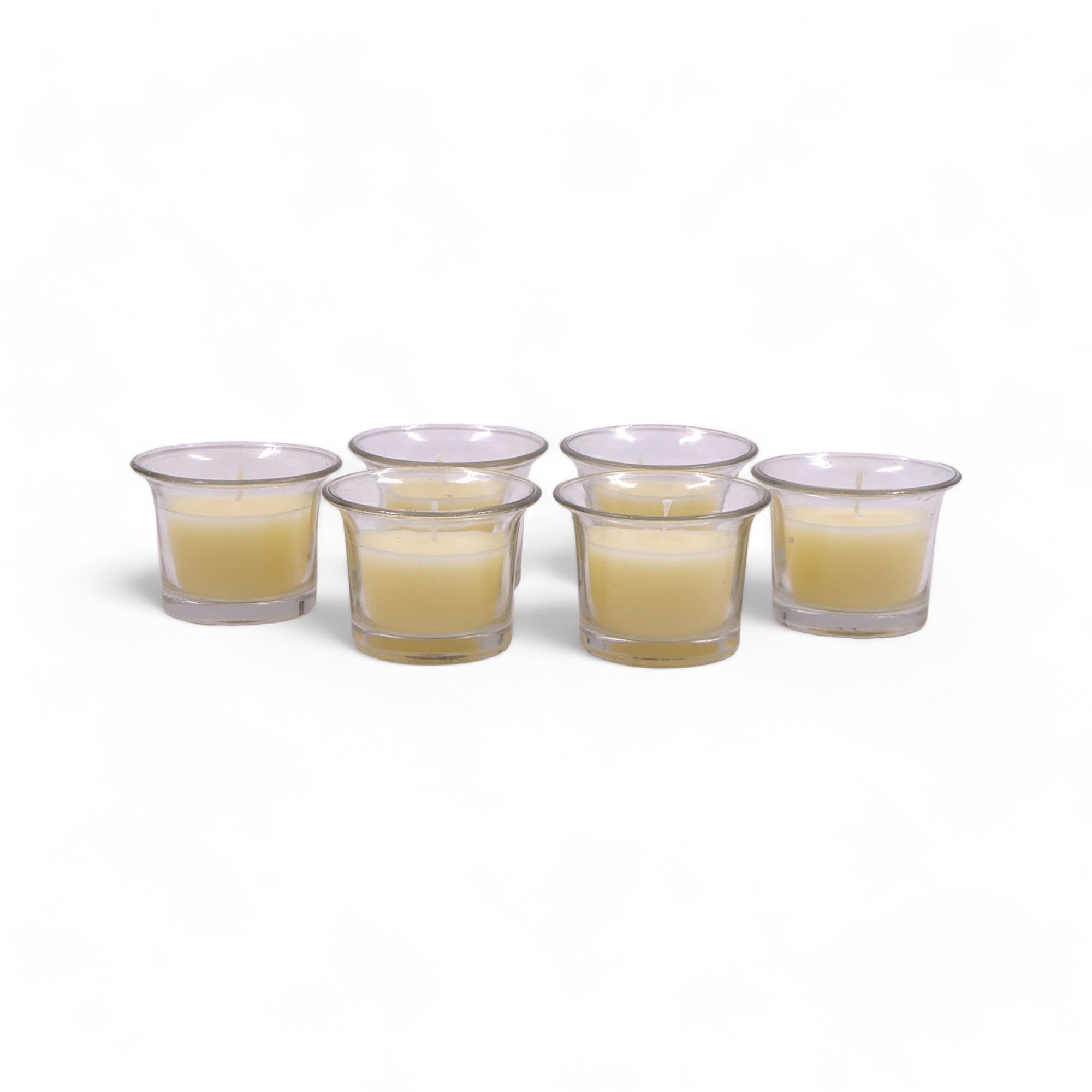 HOSLEY Sweet Pea Jasmine Fragrance Votive Clear Glass Filled Candles|Scented White Candles Perfect for Home Decor Lighting|Burn Time 9 Hours Each|4.5 cm Diameter|Pack of 6|4.5 cm Long Each 3