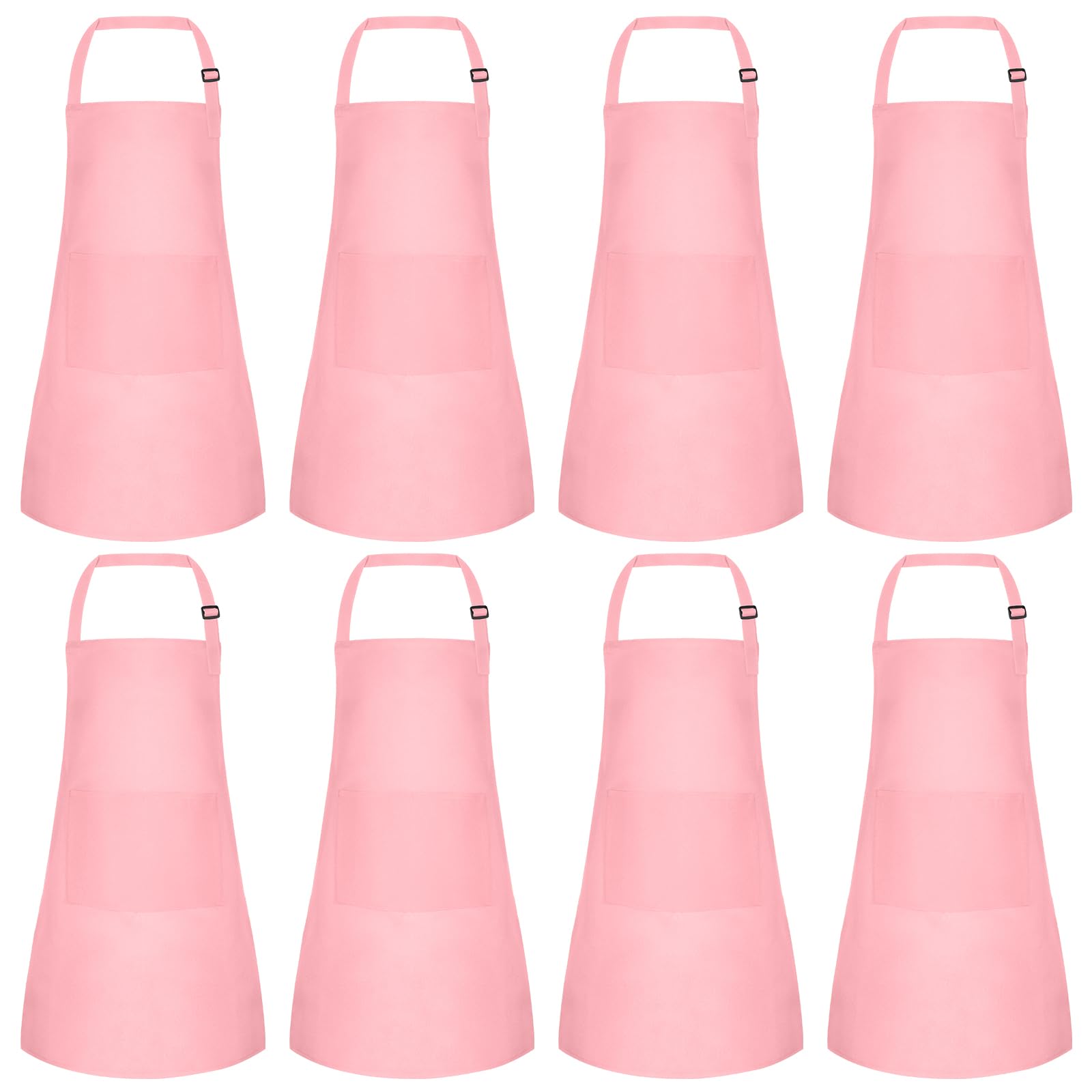 Morcheiong 8 Pack Adjustable Kids Apron Bulk with 2 Pockets Toddler Apron Kids Painting Aprons for Cooking Baking Paiting Boys Girls (Pink)