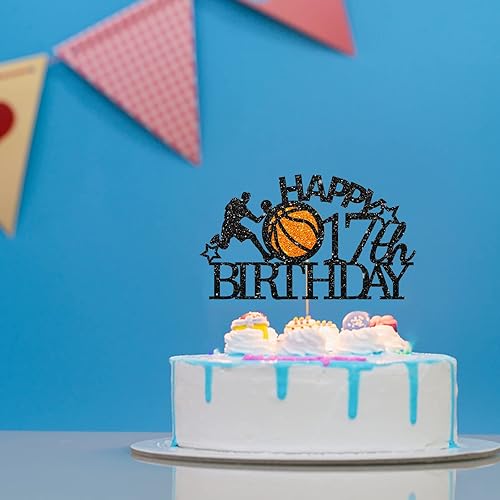 Miniatura 5 de Decoración de baloncesto negro y naranja para pastel de cumpleaños 17, decoración de pastel de fiesta de cumpleaños, decoración de pastel con