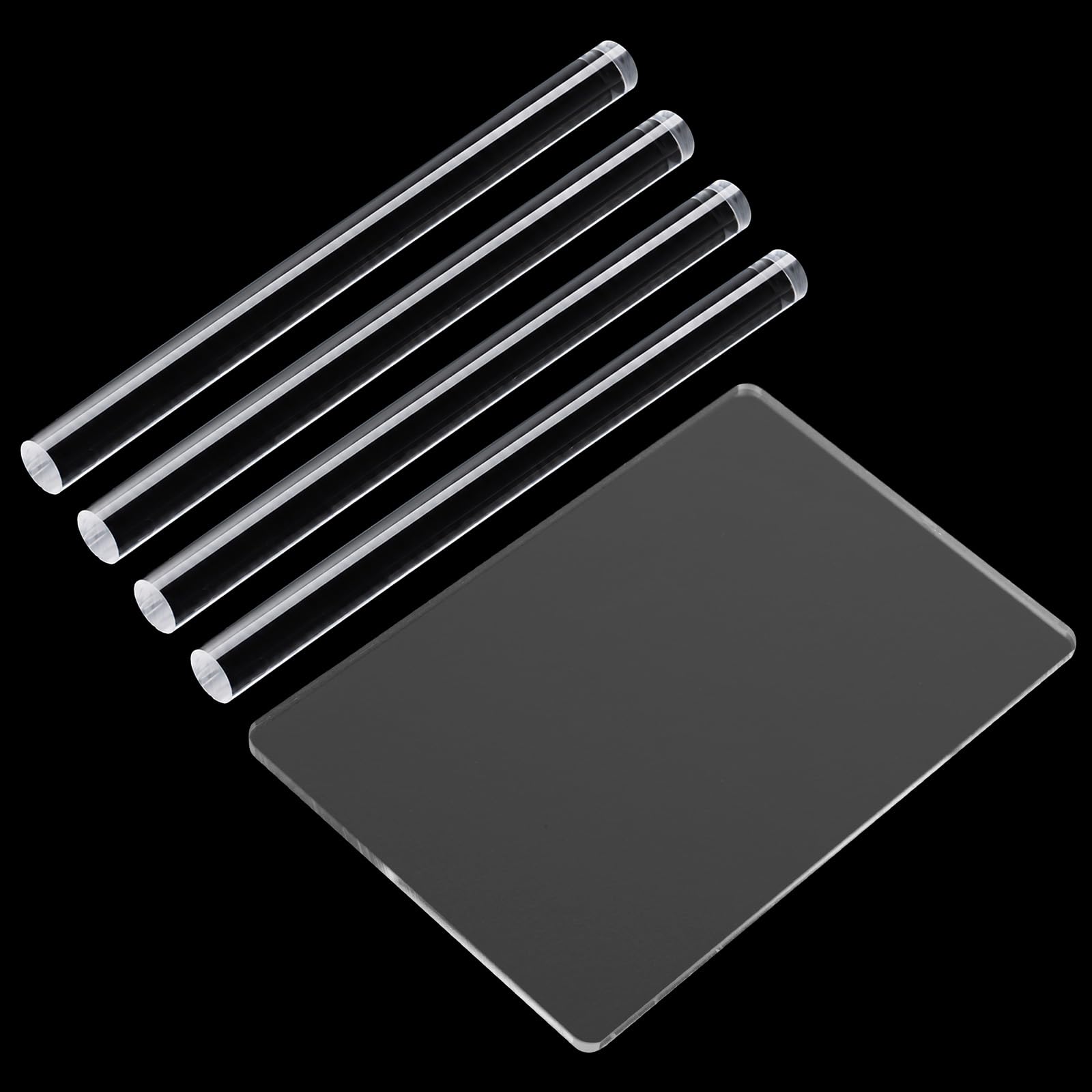 5 Pieces Acrylic Clay Roller with Acrylic Sheet Backing Board, Clear Polymer Clay Rolling Pin Set for DIY Handmade Crafts, 6.5 x 0.5 Inch Round Tube Rollers and 5.9 x 3.9 Inch Sheet