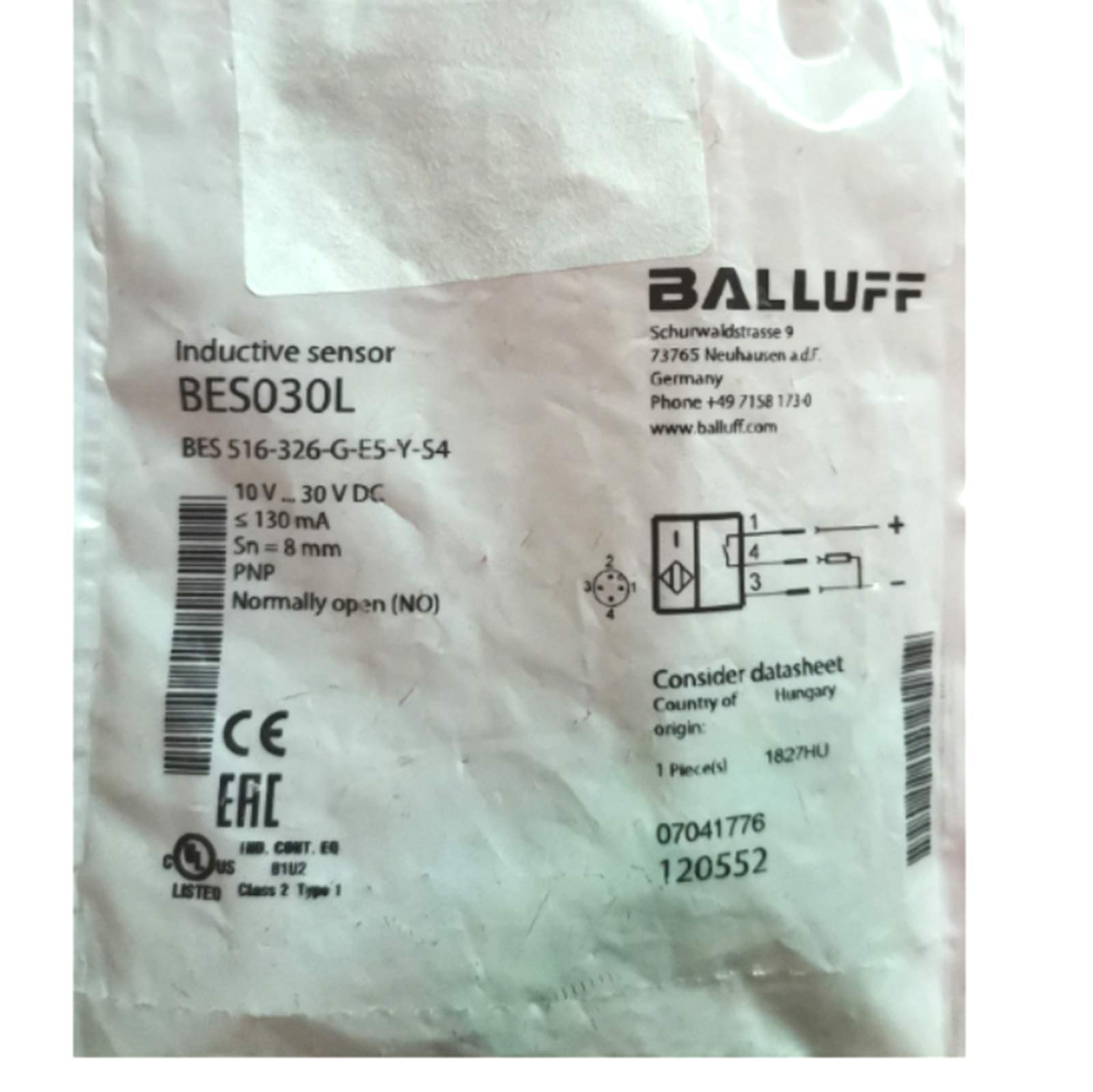 Carus Tool BALLUFF BES 516-326-G-E5-Y-S4(BES030L?Inductive Standard Sensors PNP New