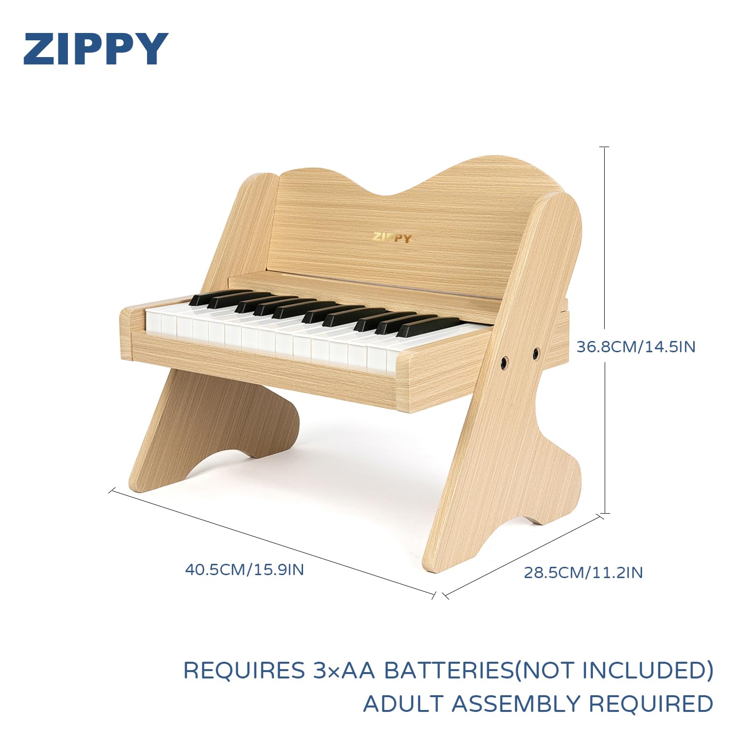 ZIPPY Klawiatura fortepianowa dla dzieci, 25 przycisków, regulacja głośności, mini zabawka do nauki muzyki, drewniane pianino dla małych dzieci, dziewcząt, chłopców (Dąb)