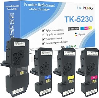 4 Colors Compatible Toner Cartridge Kyocera TK5230 TK-5230 Page Yield 2600 Pages for Black & 2200 Pages for Cyan Magenta Yellow for Kyocera ECOSYS P5021cdn, P5021cdw, M5521cdn, M5521cdw Printers