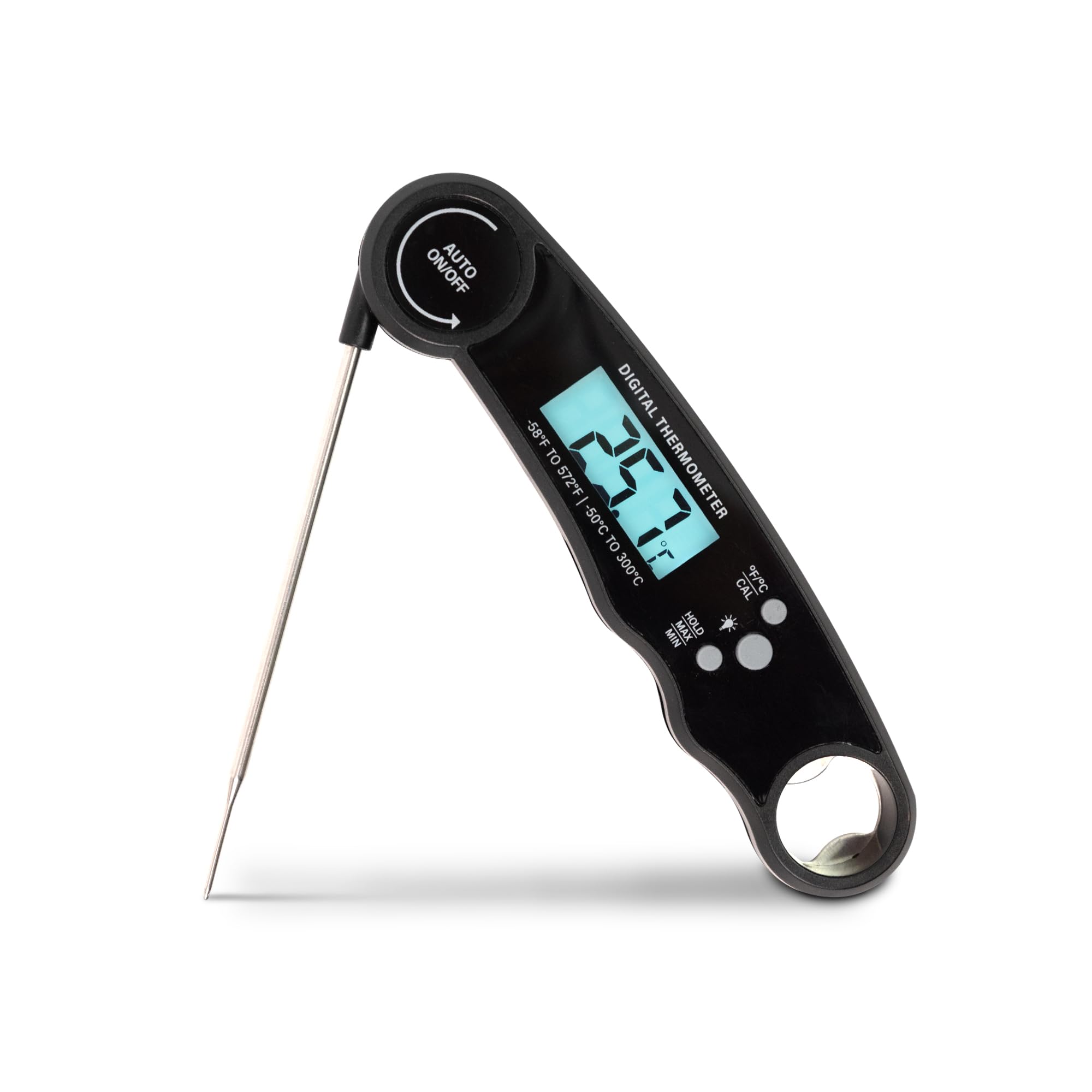 Keplin Instant Read Meat Thermometer, Waterproof Digital Food Thermometer, Backlight LCD, Foldable Probe, Magnet, Auto On/Off, ±1°C Accuracy, °F/°C Switch, BBQ Grill Kitchen, Black