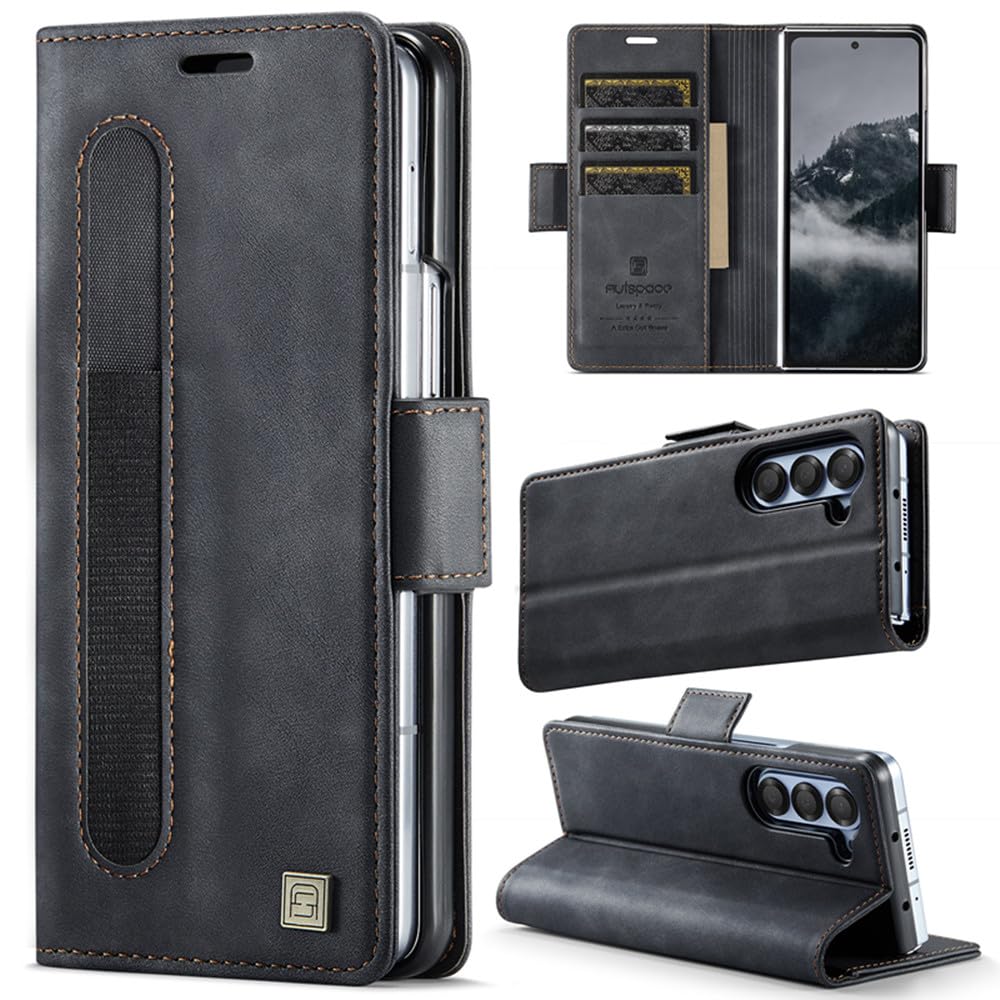 XKchatpt Wallet Case for Samsung Galaxy Z Fold 5,PU Leather Case with Pen Holder, Phone Case with [RFID Blocking][3 Card Holder] Shockproof Protective