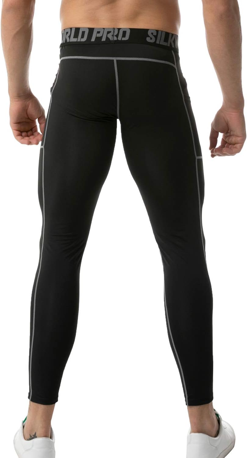 SILKWORLD Men's 1~3 Pack Compression Pants Pockets Cool Dry Gym Leggings Baselayer Running Tights - Image 5