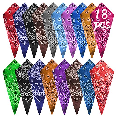 FEPITO 18Pcs Paisley Bandanas Cowboy Bandana Paisley Print Head Wrap Scarf