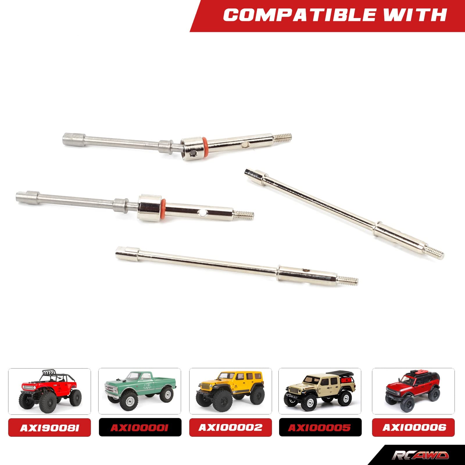 RCAWD steel 4.5mm longer front & rear CVD drive shaft axle for Axial 1/24 SCX24 crawlers Upgrades Parts, Small - Image 4