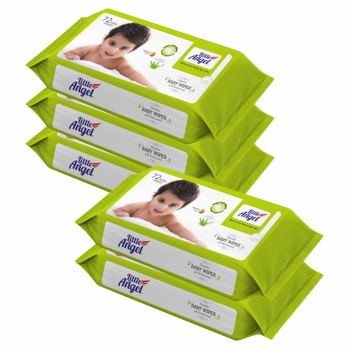 Little Angel Super Soft Cleansing Baby Wipes, 360 Count, Enriched with Aloe vera & Vitamin E, pH Balanced, Dermatologically Tested & Alcohol-free, Pack of 5, 72 count/pack-image-33