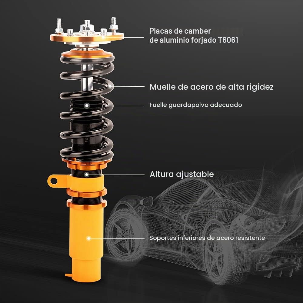 maXpeedingrods Juego de Amortiguadores de Choque Ajustables 2 Piezas Delanteras y 2 Traseras Suspensión de Neumáticos Coches Kit Coilover para E46 3 Series 320i 323i 325 [EU STOCK]