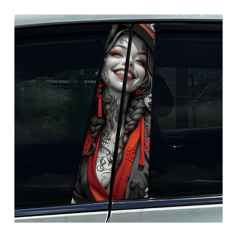 Decorative Items 2pcs Car Center Pillar Sticker Wolf Devil Girl Auto B Pillar Protective Film Decoration Sticker(Type A)