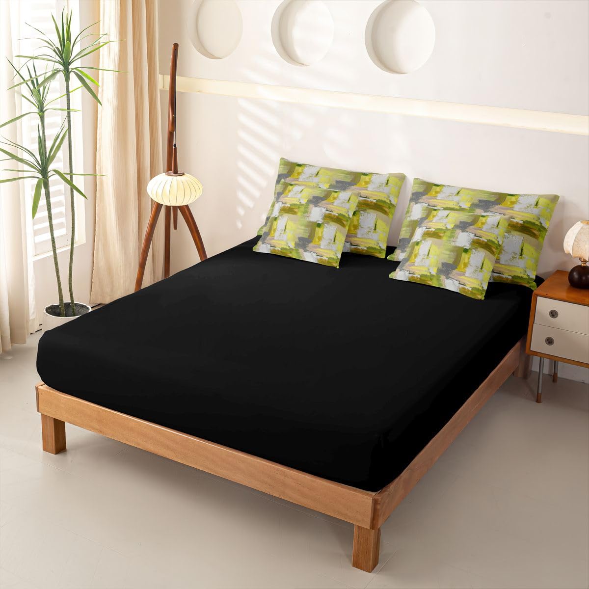 Loussiesd Set di biancheria da letto con copripiumino singolo astratto con lenzuola, per bambini, ragazzi e ragazze, motivo geometrico, giallo, verde, ombré, 7 pezzi, moderno, sfumato, decorazione per