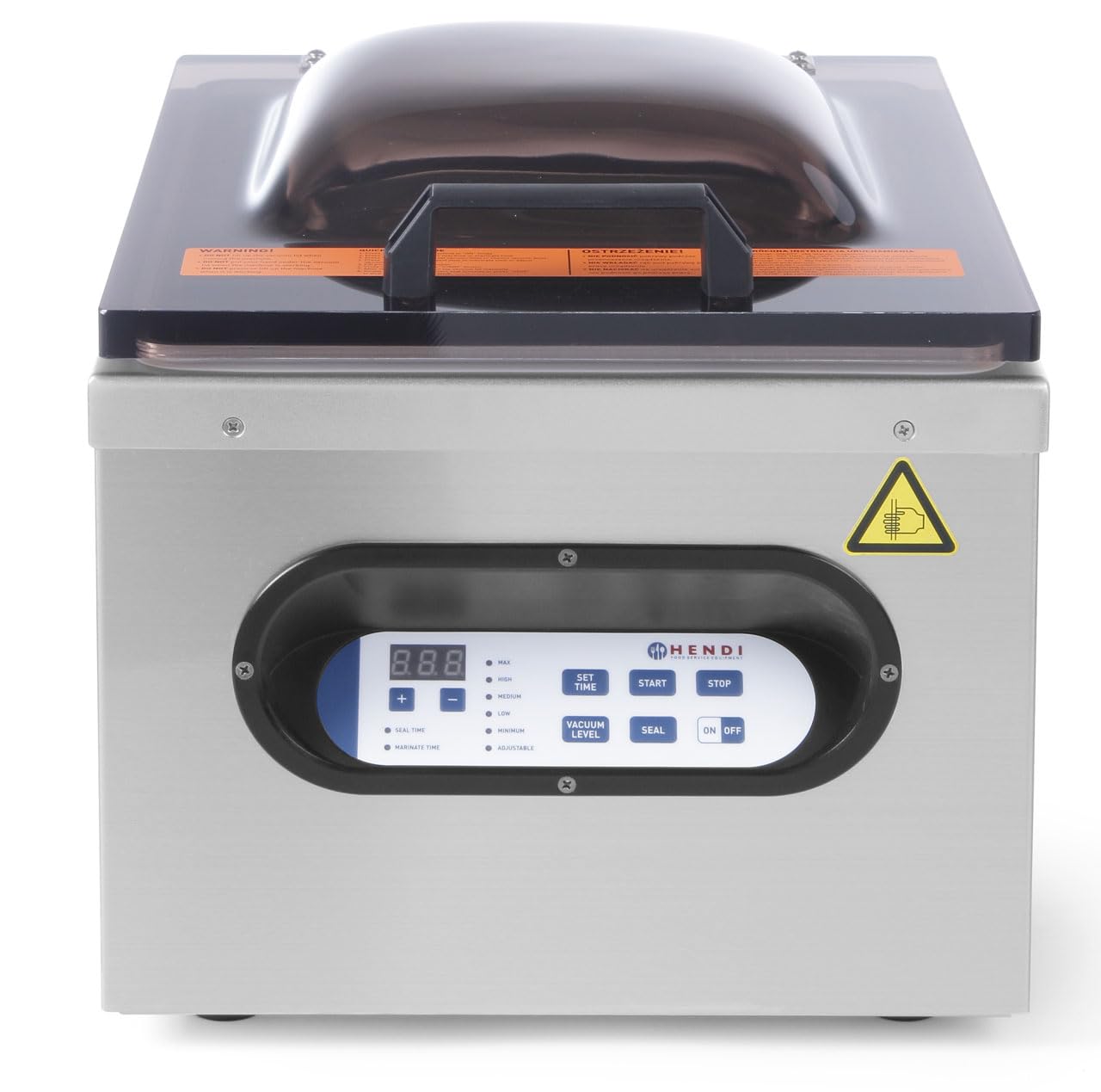 HENDI Vakuum-Verpackungsmaschine, Vakuumiergerät, Vakuum Kammer Verpackungsmaschine, Schweißleiste: 295mm, Pumpenleistung: 77 l/min, 230V, 630W, 429x359x(H)345mm, Edelstahl