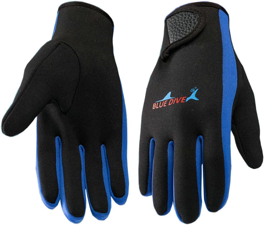 Wetsuits 1.5 mm Premium Neoprene Gloves Five Finger Scuba Diving Glove (Blue, Medium)