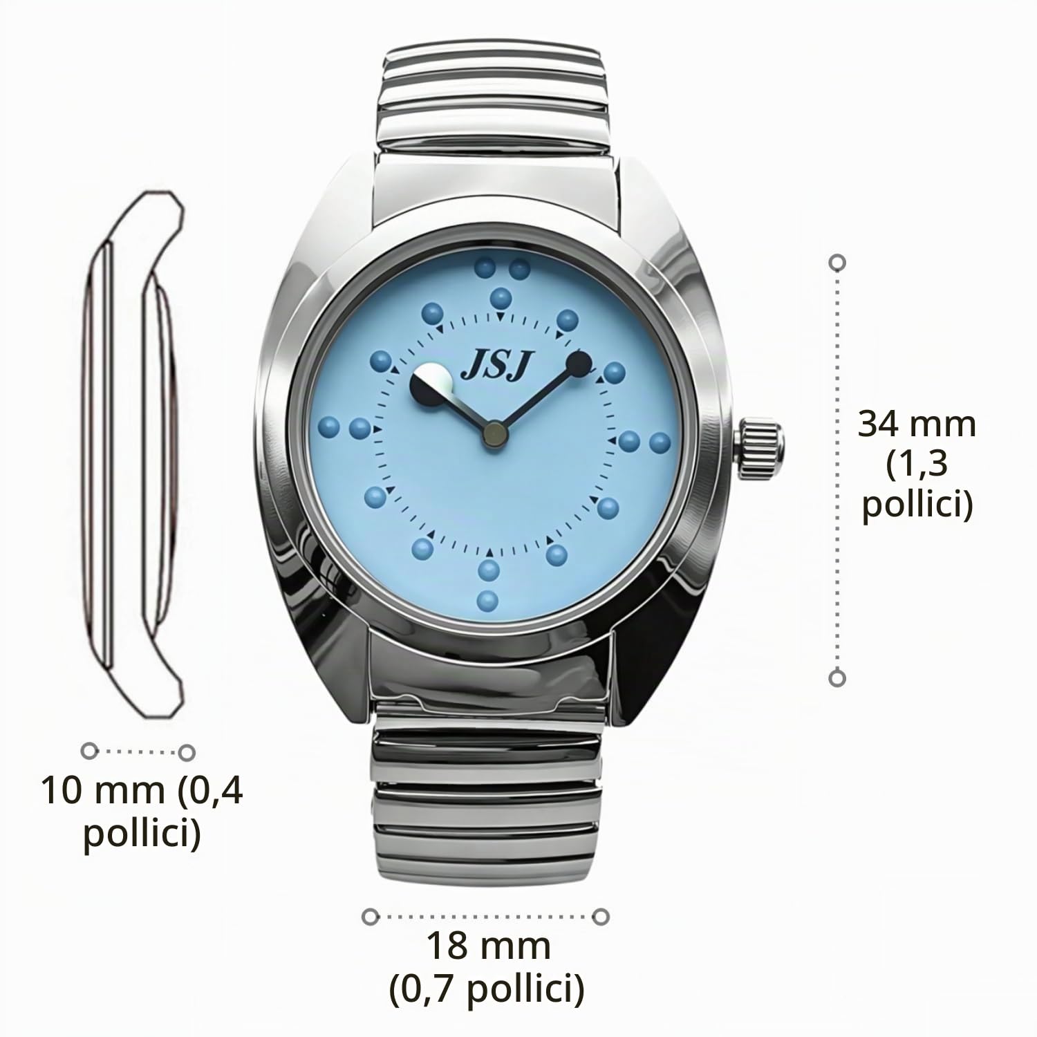 Braille - Orologio tattile per persone cieche o anziane, quadrante blu, cinturino estensibile, cinturino, Bracciale