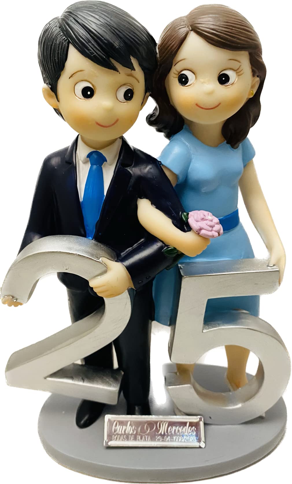 RegalosDeBodaOnline Figura Pastel Bodas de Plata 25 Aniversario GRABADA muñecos Grandes Personalizados para Tarta o Regalo