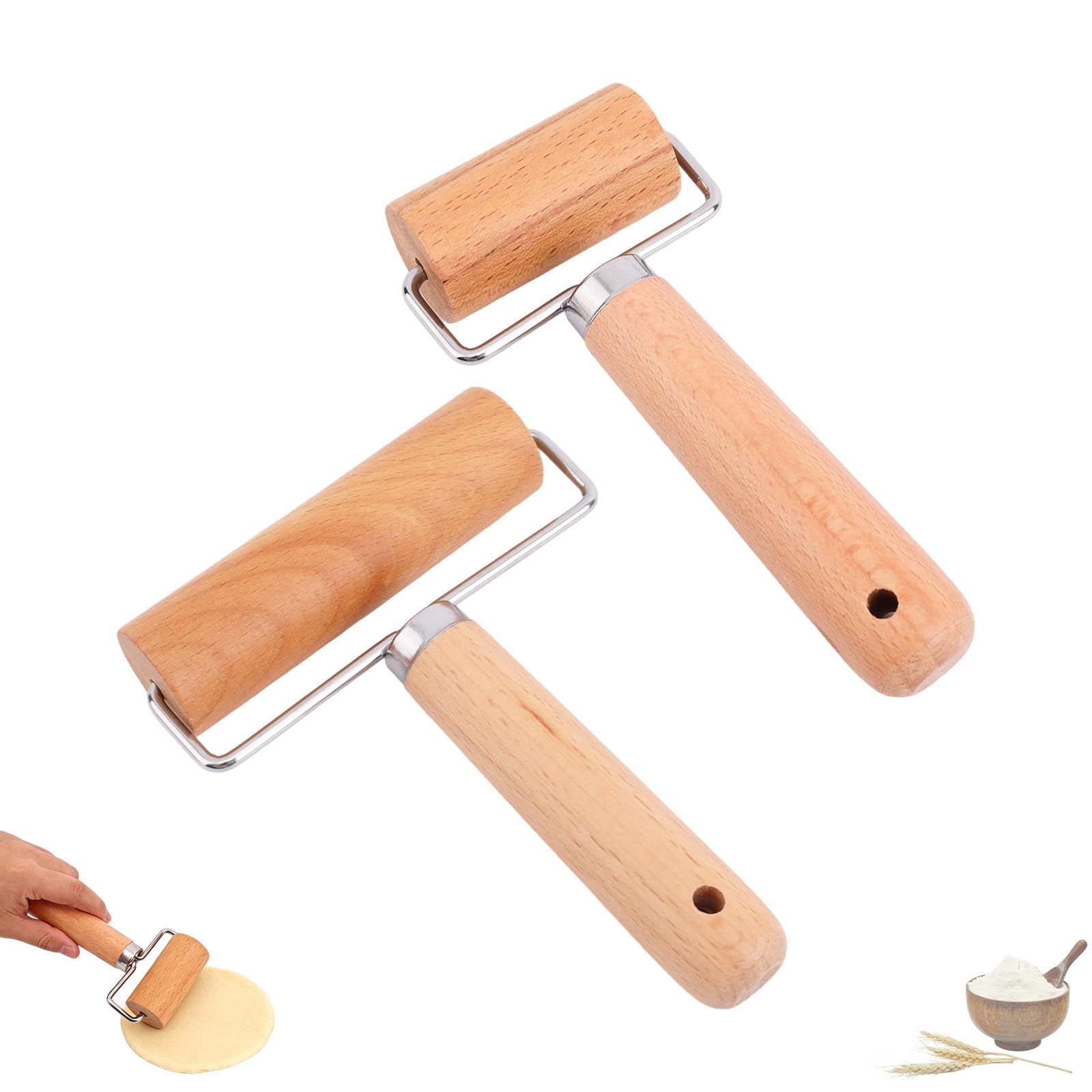 2pcs Small Baking Wooden Rolling Pins, Non-Stick T-Shaped Pastry Dough Roller Pin, Practical Baking Tool for Tortilla Cookie Dumpling Wrappers Pizzas & Pies Making (Long & Short Version)