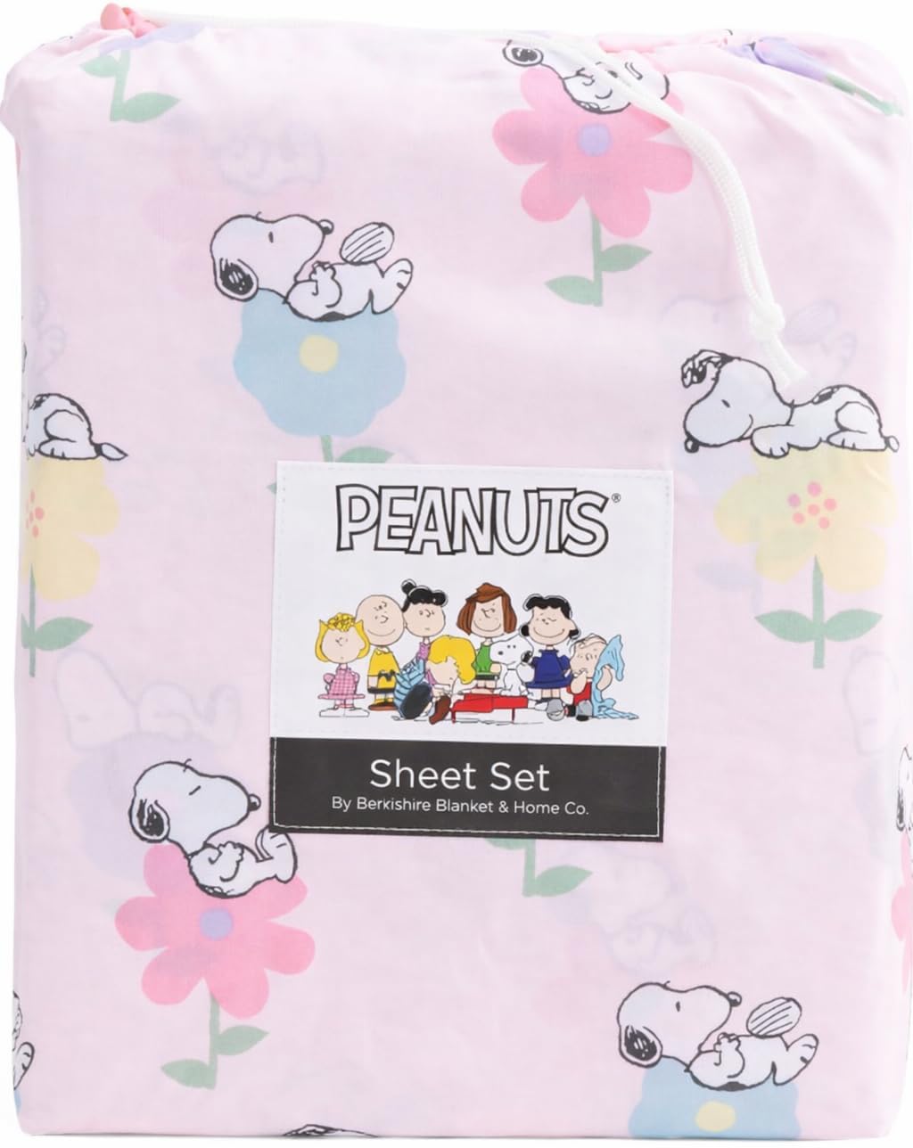 Peanuts Easter Sheet Set, Polyester, Lightweight and Breathable, Printed Holiday Design (Full, Pink - Resting on Spring Flowers)