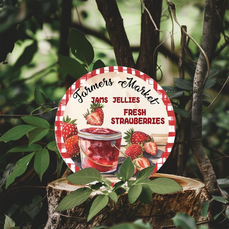 Miniatura 7 de Generic Jams Jellies Fresh Strawberries - Letrero redondo de aluminio con diseño de fresas vintage, adecuado para el hogar, cocina, cafetería,