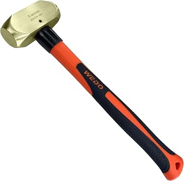 WEDO Brass Sledge Hammer 2lb, Club Hammer with Fiberglass Handle, Drilling Flat Hammer, Die-Forged, Corrosion Resistant, Length 14"
