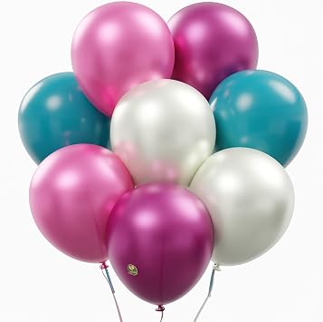 AFTERLOON Natural Rubber Latex Soil-Biodegradable Balloons 24 pcs Pearlized White/Pink/Fuchsia/Aqua 12 Inch Pearl Color, Pearlescent Thickened Extra Strong Helium Float, Bulk Color Globos Para De