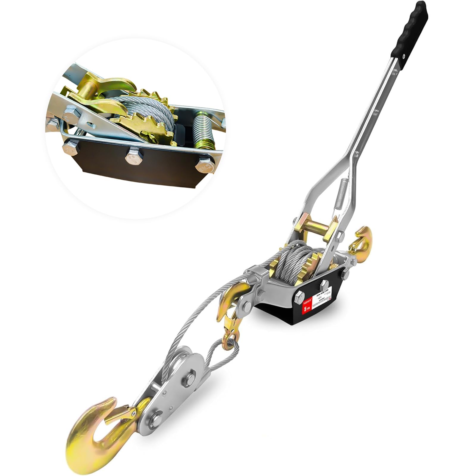 Come Along Winch Heavy Duty, 5T Come Along Pulling Tool 2 Gears 3 Hooks, Cable Winch Puller, Come Along Power Puller Ratchet Tool for Construction, Automotive, Farm, Fences (6MM 3M)