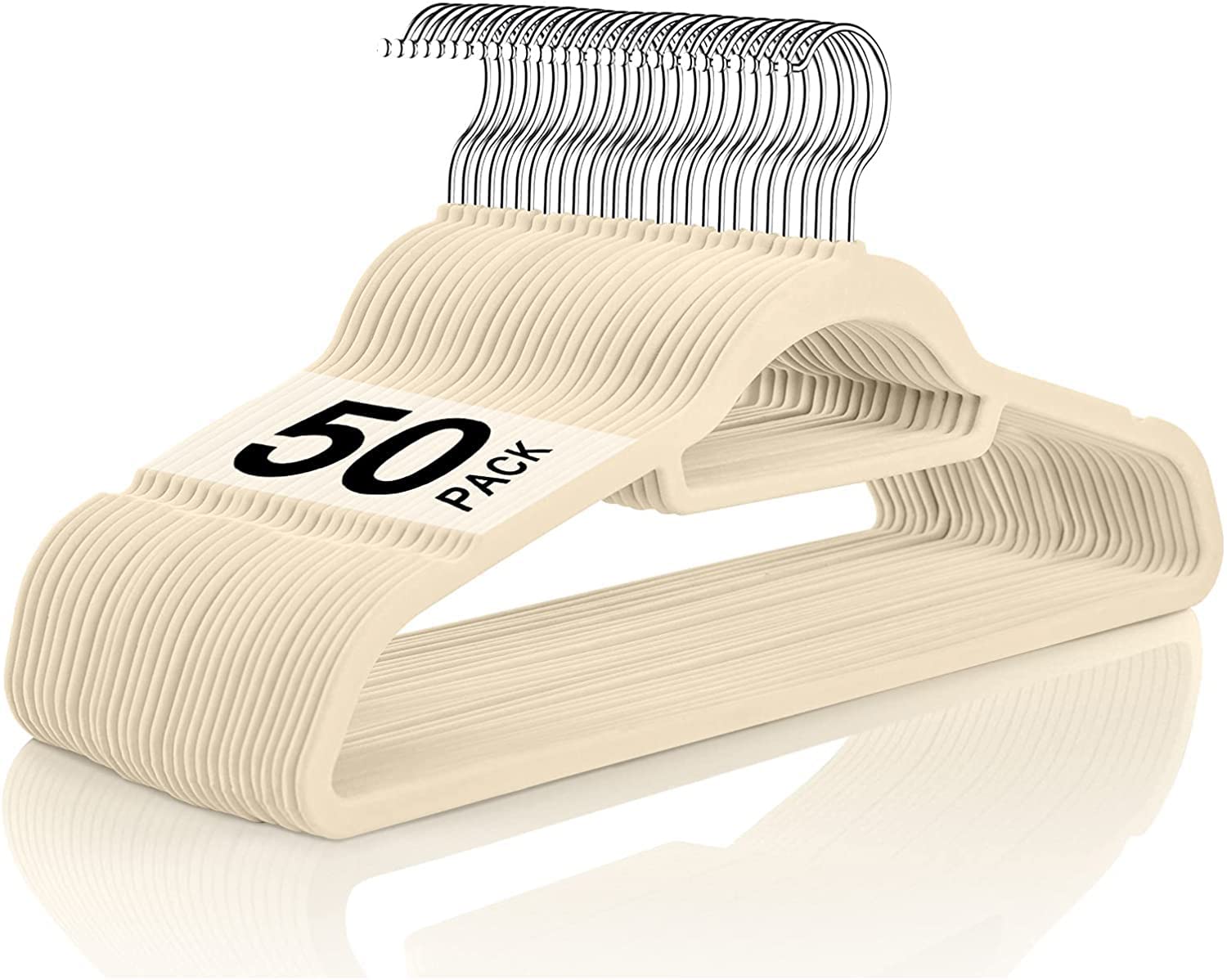 Arabest Velvet Suit Hangers,50 Pack Non Slip Ultra Thin Space Saving 360 Degree Swivel Hook Strong & Durable Clothe Hanger Hold Up-To 10 Lbs for Coat, Jacket, Suit, Shirt, Pants & Dress(White)