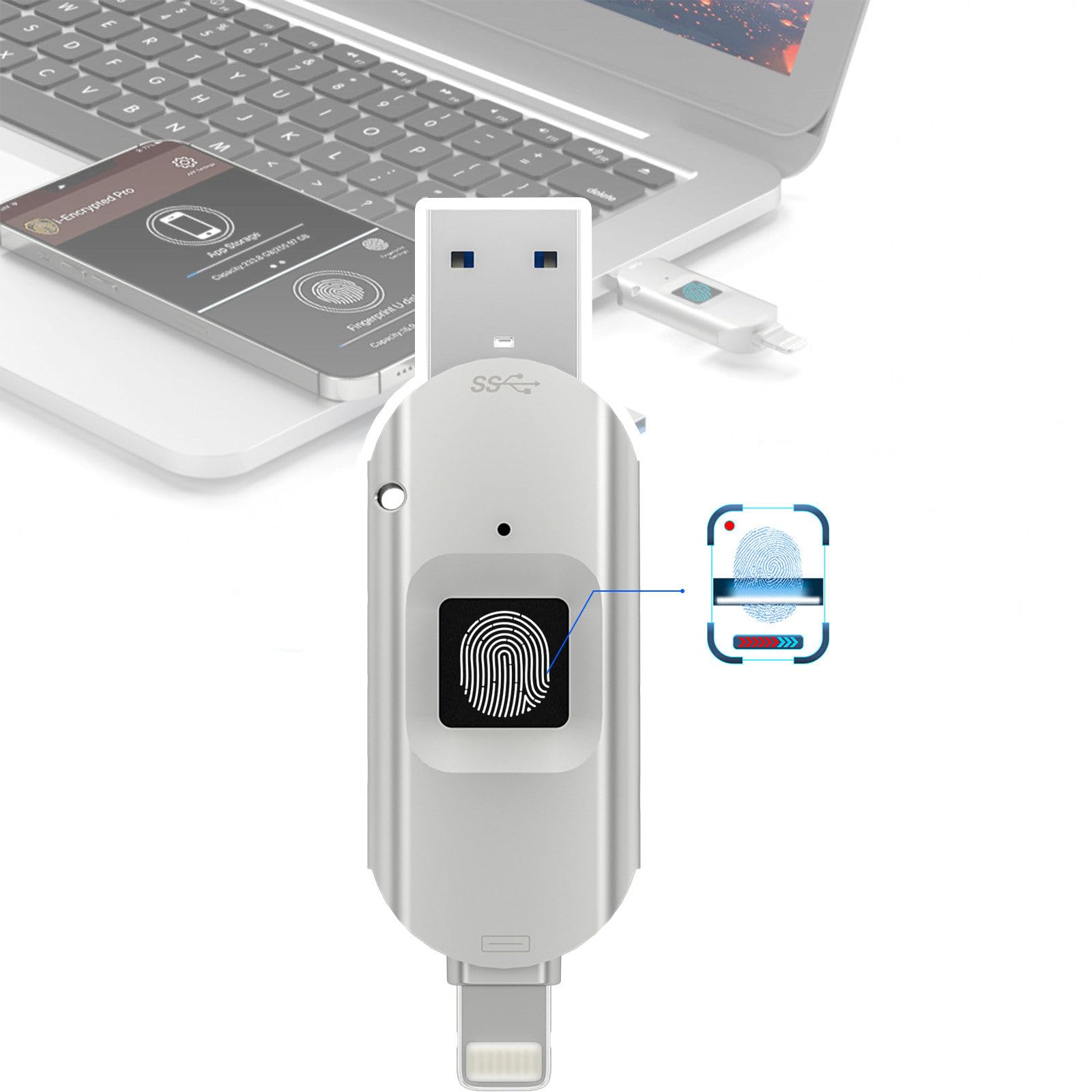 Bezpieczny, biometryczny, szyfrowany pendrive USB z odciskiem palca, odblokowujący odcisk palca, 6 odcisków palców, akceptujący identyfikatory 256GB