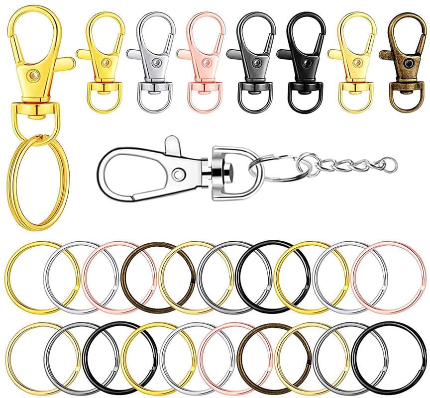 Image of DIY Crafts 10 Sets 3x10, White Nickel, Keyrings & Keychains Round Swivel Snap Hooks Key Rings Metal For Lanyard, ID, Bags, Wallets, Luggage DIY Ma (10 Sets 3x10, White Nickel)