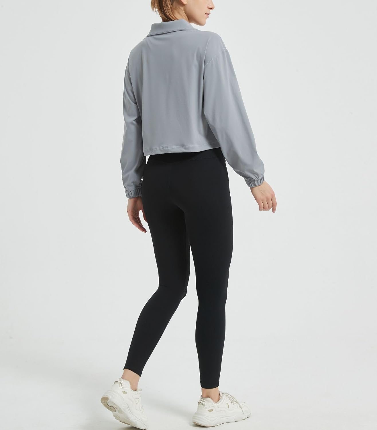 happlan Women's Half Zip Pullover Cropped Jackets Long Sleeve Athletic Running Yoga Workout Shirts for Women