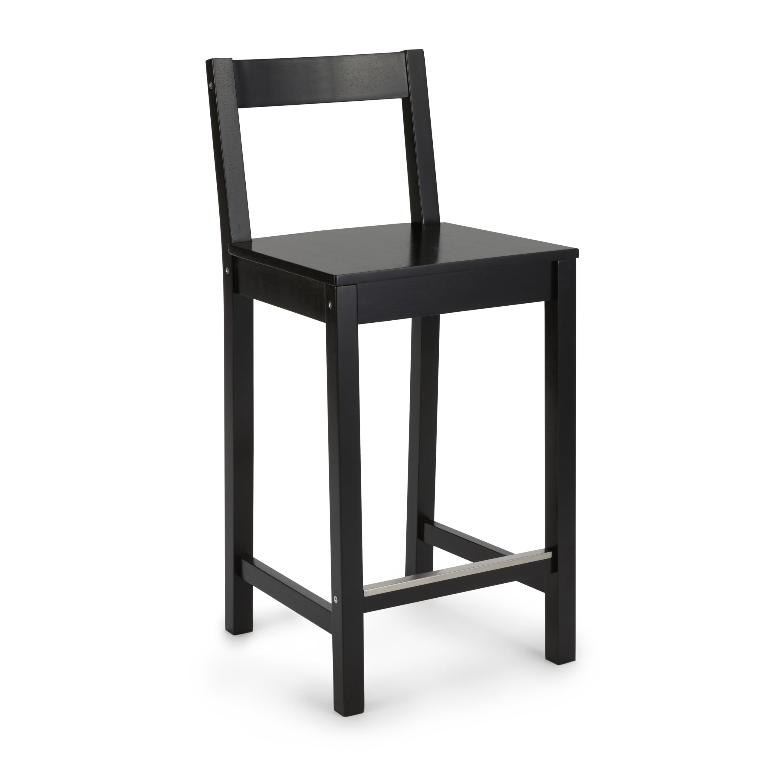 Amazon Basics - Taburete de cocina de madera maciza negra, taburete de bar con respaldo, silla de comedor, fácil montaje, moderno, 88 cm de alto The Forest Stewardship Council