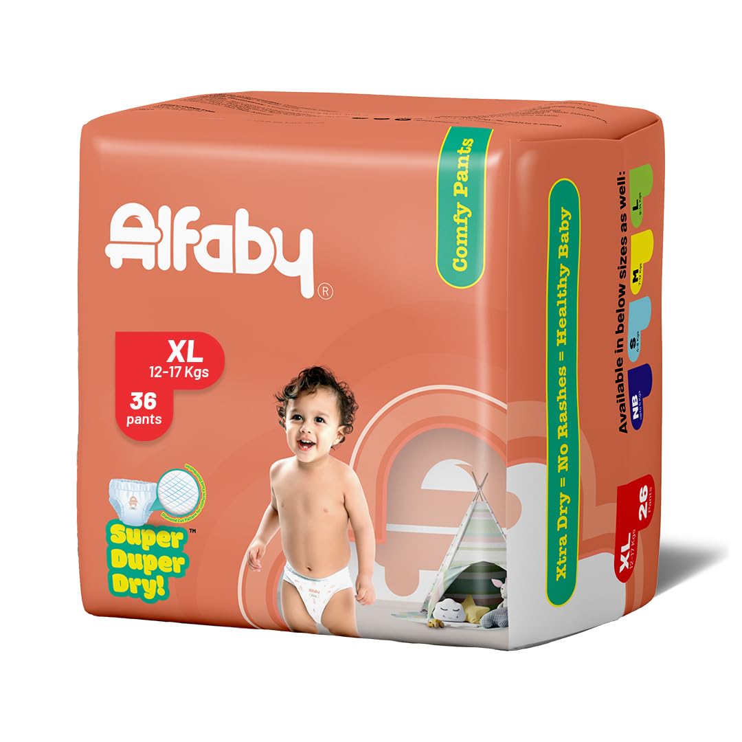 Alfaby Baby Diapers | XS to XL sizes | Super Dry Comfy Pants | Long Lasting Dryness | Leak Proof Diapers | Uninterrupted Baby Sleep | Comfortable Fit | 12 hrs protection (XS to XL sizes) (XL, 36.00) (B0C4Z1QXDN) Amazon Price History, Amazon Price Tracker