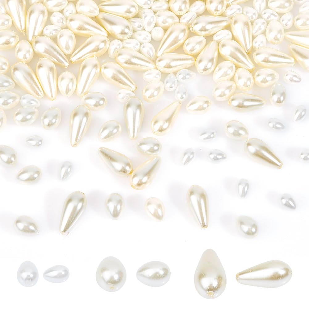 arricraft 150 Pcs Glass Pearl Beads Strands, Eco-Friendly Teardrop Shape Faux Pearl Beads Chain for Decoration DIY Crafts Jewelry Making 3 Colors