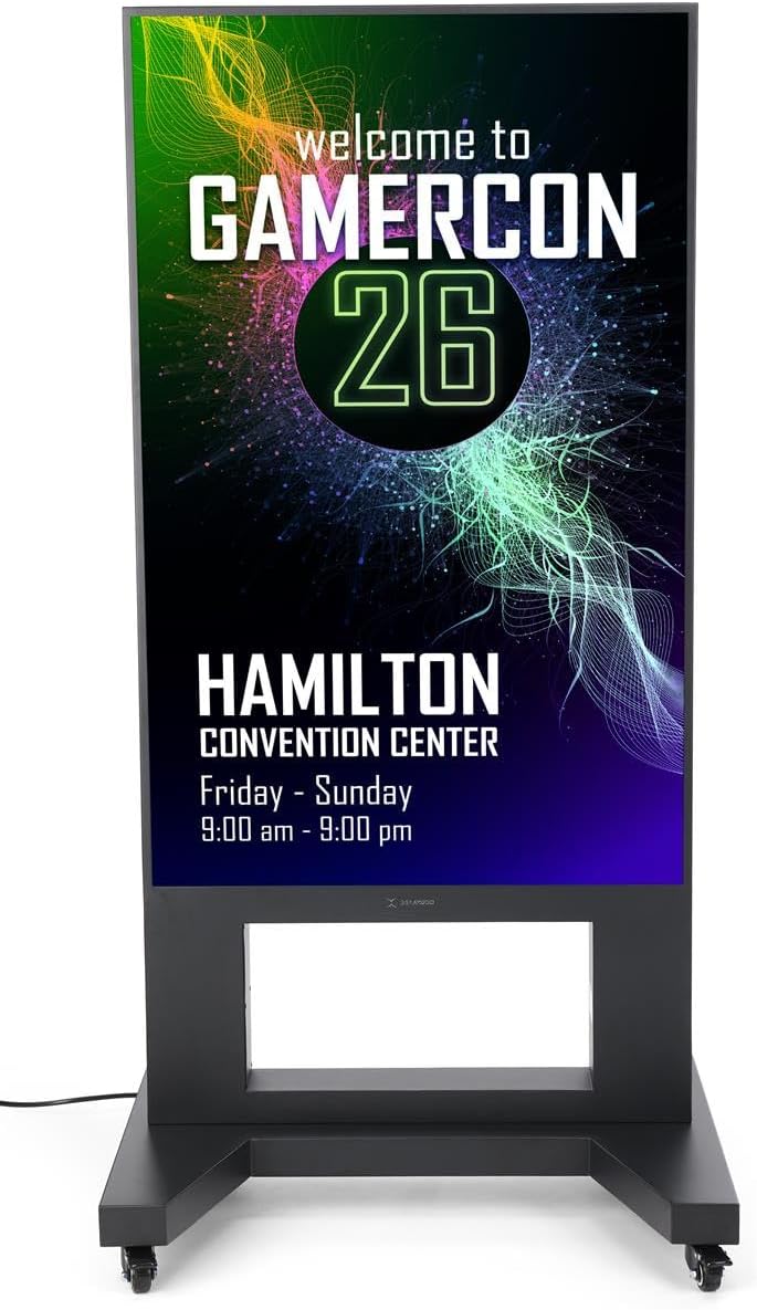 Displays2go 60" Outdoor Direct View LED Poster, Weather Resistant, Novastar OS, Locking Wheels