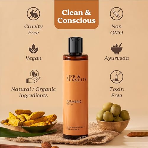 Miniatura 3 de Life & Pursuits Aceite corporal de cúrcuma (6.76 onzas líquidas), aceite de masaje Ayurveda para la piel, hecho con aceite de coco orgánico, aceite