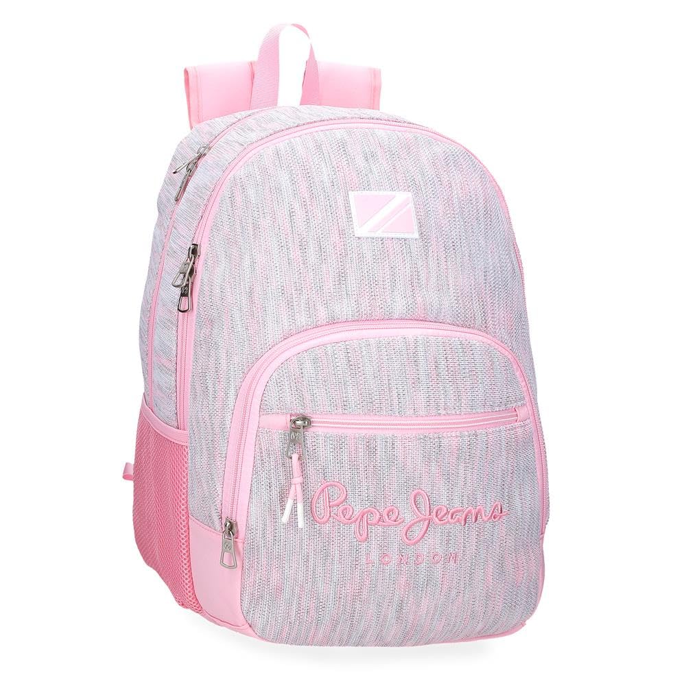 Pepe Jeans MIRI Leisure Backpack Hiking Backpack Polyester Wide Ergonomic Padded Shoulder Straps Multiple Pockets and Compartments Pink By Joumma Bags, pink, Double Backpack