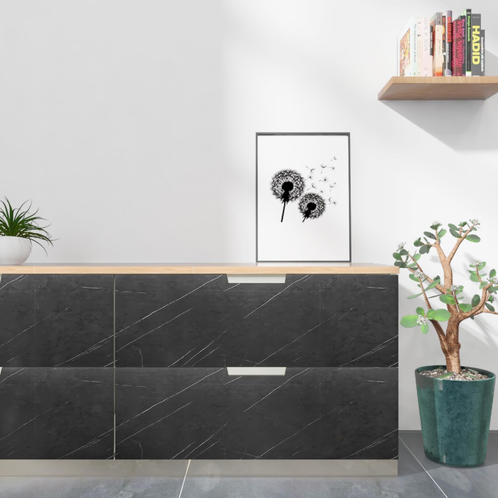 Decotalk Carta Adesiva Per Mobili Effetto Marmo Nero Per Cucina 81X500cm Carta da Parati Moderna Rimovibile Pellicola Adesiva Per Mobili Pietra Marmo Nero Impermeabile Top Bagno Armadio Cassetti