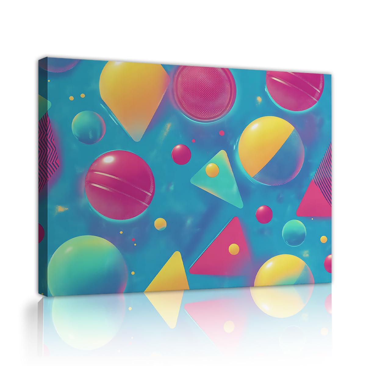 TOANGWALL Colorful Geometric Canvas Wall Art Abstract Shapes Pattern Pastel Blue Yellow Pink Print Modern Graphic Illustration Poster for Studio Nursery Bedroom Decor 80x95cm